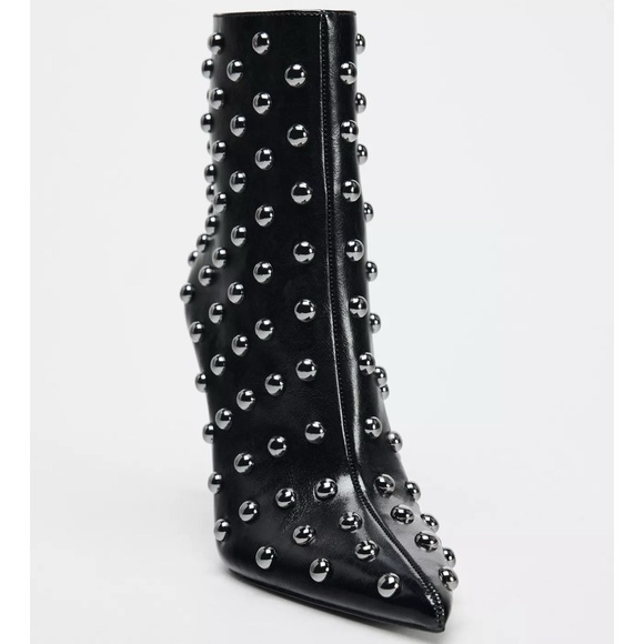 ZARA Black Studded Stiletto Ankle Boots Size 8 | High Heel - Picture 2 of 9